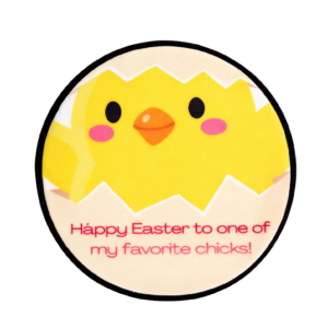 Sample Classy AF cookie saying "Happy Easter to my Peeps" and featuring a cute cartoon chick coming out of an egg